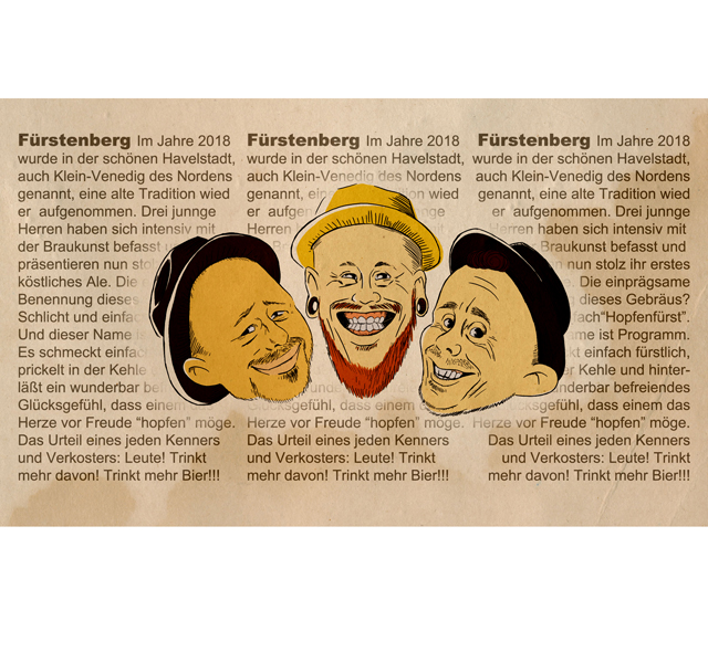 Test for Beer-Label, Caricature of David, Romano and Stefan, 2018